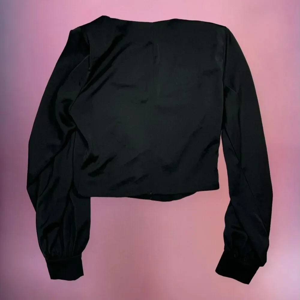 Astr Black long sleeve satin Blouse - Picture 6 of 8